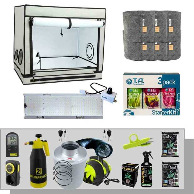 Mini-Growbox complete set LED HortiONE 420 with exhaust air & cutting accessories, HOMEbox R80S 80x60x70cm